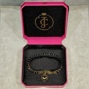 JUICY COUTURE BLACK HEART BEAD & GOLD  CHAIN BRACELET WITH HEART CHARM 2-STRAND